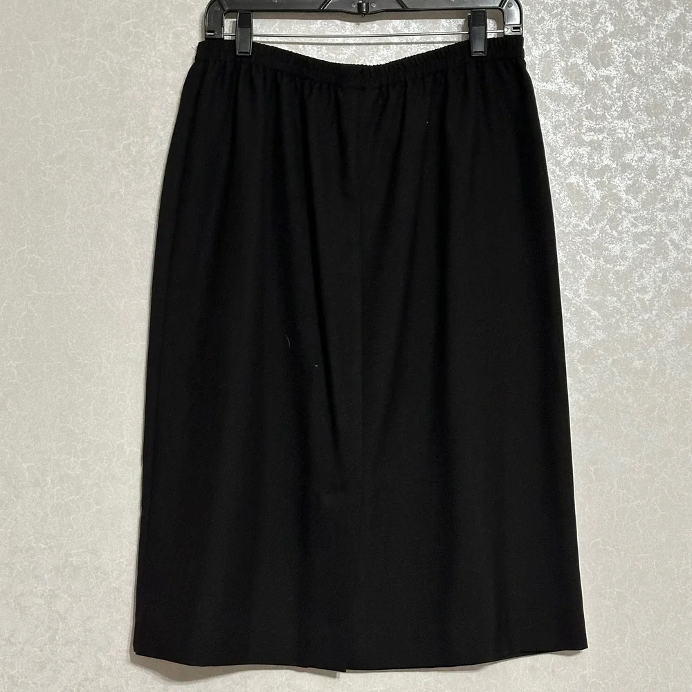 Leslie Fay Vintage Black Pencil Skirt Midi Elastic Waist‎ Minimalist Classic 16